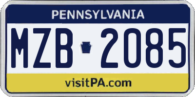 PA license plate MZB2085