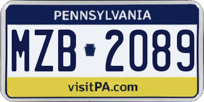 PA license plate MZB2089