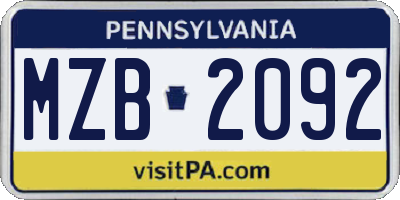 PA license plate MZB2092
