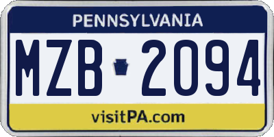 PA license plate MZB2094