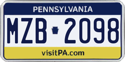 PA license plate MZB2098