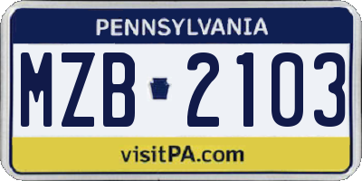PA license plate MZB2103