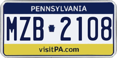 PA license plate MZB2108