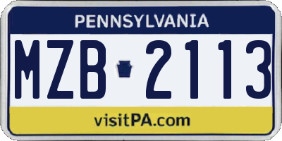 PA license plate MZB2113
