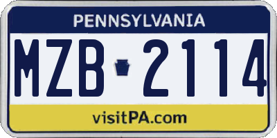 PA license plate MZB2114