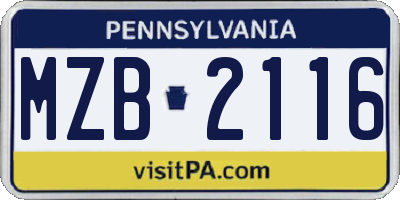 PA license plate MZB2116