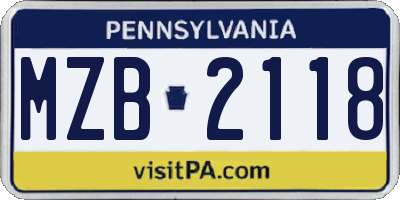 PA license plate MZB2118