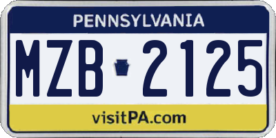 PA license plate MZB2125