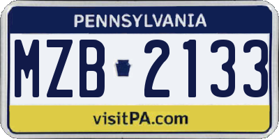 PA license plate MZB2133