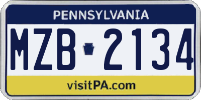 PA license plate MZB2134