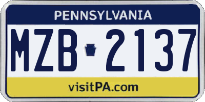 PA license plate MZB2137
