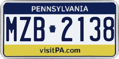 PA license plate MZB2138