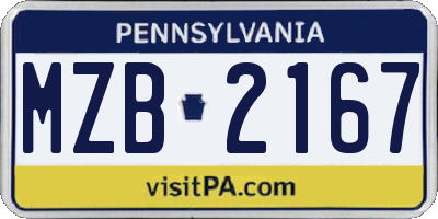 PA license plate MZB2167