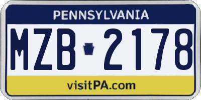 PA license plate MZB2178
