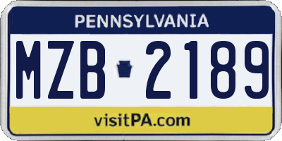 PA license plate MZB2189