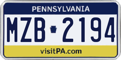 PA license plate MZB2194