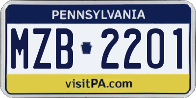 PA license plate MZB2201