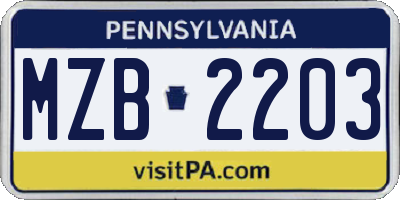 PA license plate MZB2203