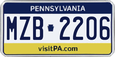 PA license plate MZB2206