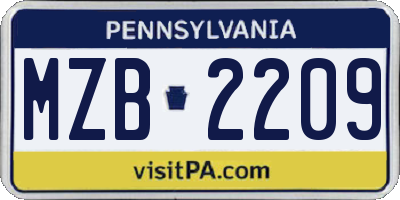 PA license plate MZB2209