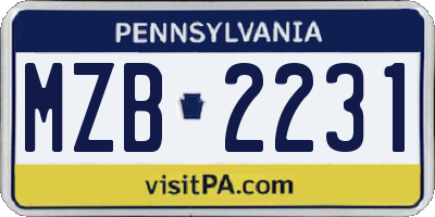 PA license plate MZB2231