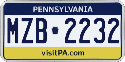 PA license plate MZB2232