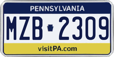 PA license plate MZB2309