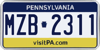 PA license plate MZB2311