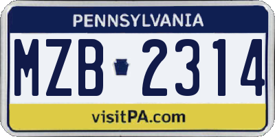 PA license plate MZB2314