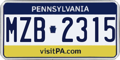 PA license plate MZB2315