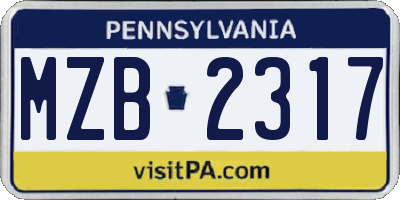 PA license plate MZB2317