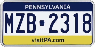 PA license plate MZB2318