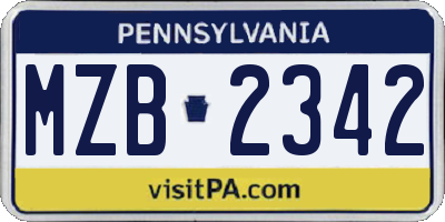 PA license plate MZB2342