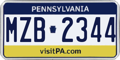 PA license plate MZB2344
