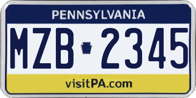 PA license plate MZB2345