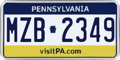 PA license plate MZB2349