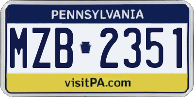 PA license plate MZB2351