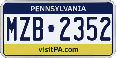 PA license plate MZB2352