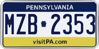 PA license plate MZB2353