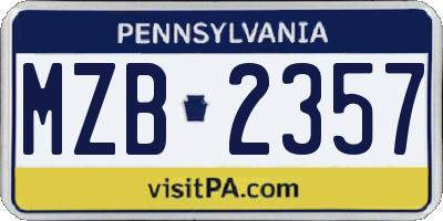 PA license plate MZB2357