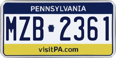 PA license plate MZB2361