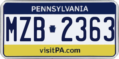 PA license plate MZB2363