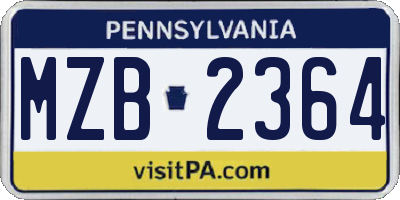 PA license plate MZB2364