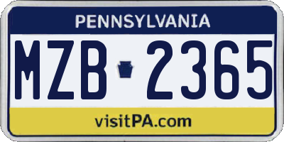 PA license plate MZB2365