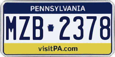 PA license plate MZB2378