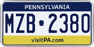PA license plate MZB2380