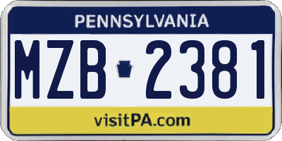PA license plate MZB2381