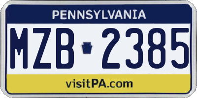 PA license plate MZB2385