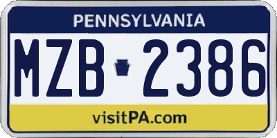 PA license plate MZB2386