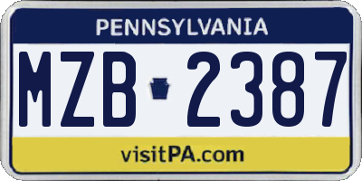 PA license plate MZB2387